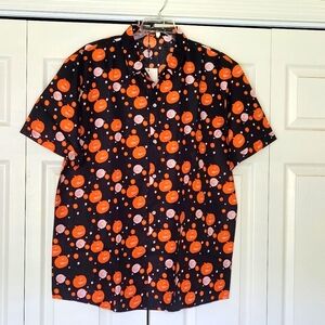 SSLR Men's Halloween Button Down Short Sleeve Size 2XL Black Orange